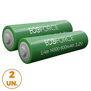 Kit com 2 - Bateria Lítio Recarregável 14500 3,2v 600MaH Para Luminária Solar Ecoforce