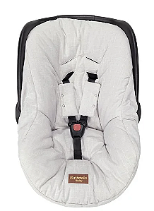 Capa Bebê Conforto Com Protetor De Cinto Linho Slim Bege Mescla - 3 Peças