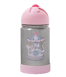 Garrafa Térmica com Canudo de Silicone Carrossel 350ml - Bup Baby