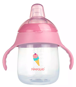 Copo de Bebê COM ALÇA E SUPER BICO DE SILICONE 240ml rosa