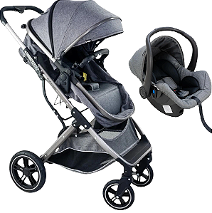 Carrinho de Bebê Travel System Zoe Cinza com Bebê Conforto - Galzerano