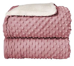 Cobertor Plush com Sherpa Dots Rosa - Laço Bebê