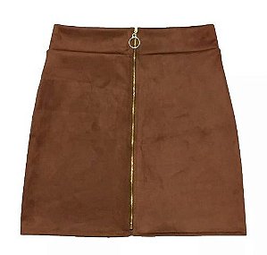 saia suede com ziper na frente