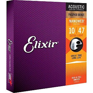 Encordoamento para Violão .010 Extra Light Phosphor Bronze Nanoweb 16002 Elixir