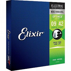 Encordoamento para Guitarra .009 Super Light Optiweb 19002 Elixir