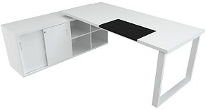 Mesa Diretor em L Vircelli com armário lateral com portas decorrer
