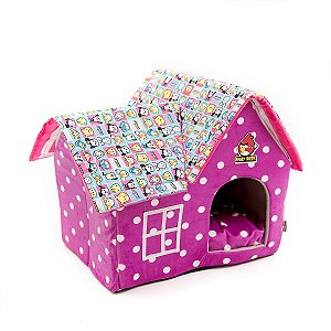 Casinha Portátil para Cães Poa Rosa