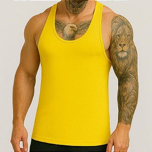 Camiseta Regata Cavada Lisa Em Dry Fit Amarela