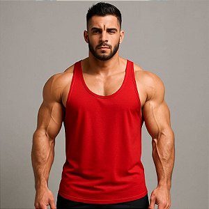 Camiseta Regata Cavada Lisa Em Dry Fit Vermelha