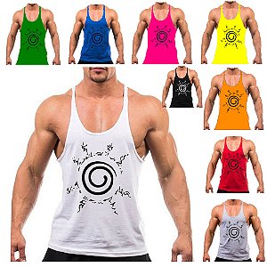 Camiseta Regata Cavada Masculina Para Musculação Fitness Bodybuilder Academia Nova Selo do Naruto