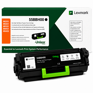 Toner Original 55BBH00 55B4H00 Lexmark Preto 15.000Páginas Para MS331 MS431 MX331 MX431 MX432