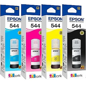 Kit T544 Garrafa de Tinta Original Epson 4Cores Preto Tricolor Para L3210 L3250 L3110 L3150 L1250