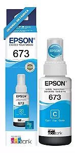 T673C 70ml Garrafinha Refil de Tinta Epson Ciano Original 3.000Páginas Para L800 L810 L850 L805 L1800