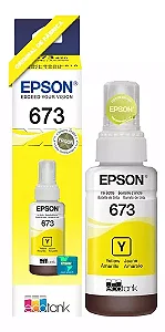 T673Y 70ml Garrafinha Refil de Tinta Epson Amarelo Original 3.000Páginas Para L800 L810 L850 L805 L1800