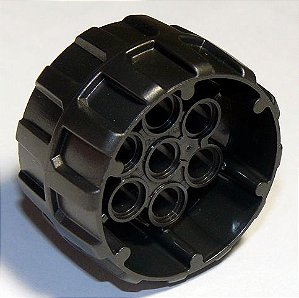 Roda de plástico rígido com 7 orifícios para pinos (37 mm D. x 22 mm) preta