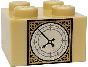 Tijolo 2x2 com desenho do relógio Big Ben Bege