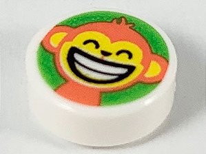 Placa Lisa Redonda 1x1 com desenho de macaco coral e face laranja branca