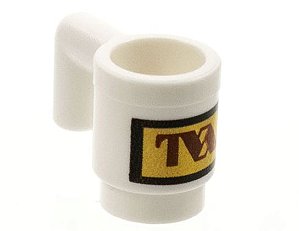 Copo branco com logotipo TVA marrom