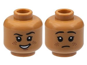 Cabeça dupla face com sorriso de boca aberta, sardas / triste Medium Nougat