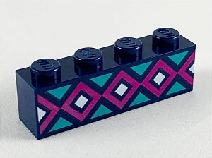 Tijolo 1x4 Azul Escuro com desenhos de diamantes