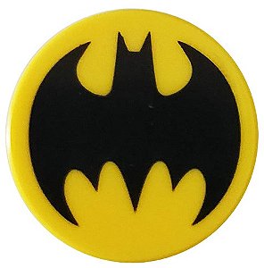 Placa Lisa Redonda 2x2 com desenho de Simbolo do Batman Amarela