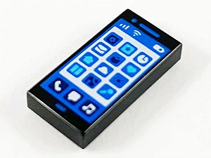 Placa Lisa 1x2 com desenho de celular Preta