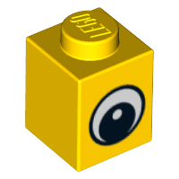 Tijolo 1x1 com desenho de olho simples e círculo na pupila amarelo