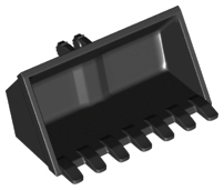 Pá de Escavadeira com 7 dentes 3x6, elevação interna com dobradiça de travamento de 2 dedos preta