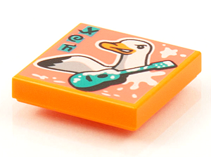 Placa Lisa 2x2 com Desenho de Pato e Guitarra Laranja