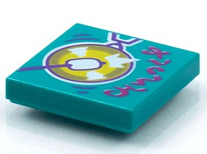 Placa Lisa 2x2 com desenho de gongo Azul Turquesa