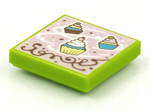 Placa Lisa 2x2 com desenho de cupcakes Verde Limão