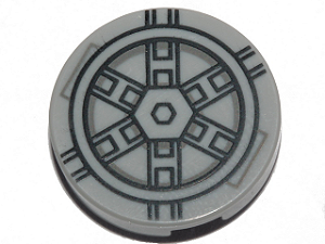 Placa Lisa Redonda 2x2 com Desenho de Símbolo de Nave SW TIE Bomber Cinza Clara