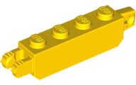 Tijolo 1x4  com dobradiça  de travamento com extremidade vertical de 1 dedo e extremidade vertical de 2 dedos e 7 dentes Amarelo