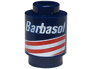 Tijolo Redondo 1x1 Azul Escuro com Desenho escrito "Barbasol"