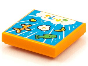 Placa Lisa 2x2 com desenho de Balão, Peixe, Banana e Ovo