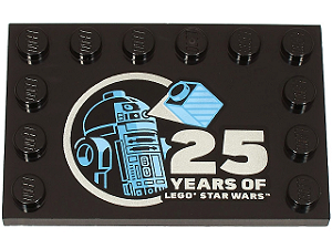 Placa Lisa modificado 4x6 com logotipo de 25 ANOS DE LEGO STAR WARS