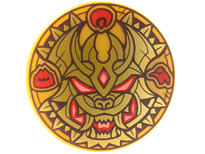 Escudo com Desenho de Rosto de Dragão Dourado Perolado