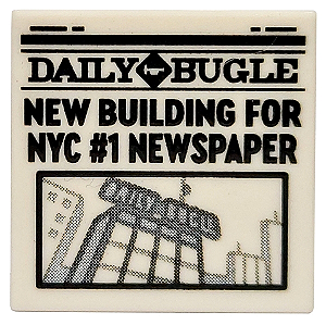 Placa Lisa 2x2 com o Desenho do jornal 'DAILY BUGLE' e 'NEW BUILDING FOR NYC #1 NEWSPAPER'