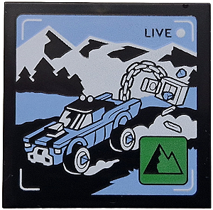 Placa Lisa 4x4 Preta com Desenho de Carro e Montanhas