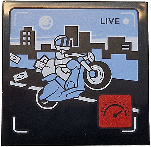 Placa Lisa 4x4 Preta com Desenho de Moto e Prédios