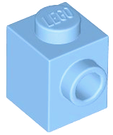 Tijolo Modificado 1x1 Com Furo Lateral Azul Claro Brilhante