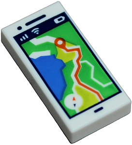 Placa Lisa 1x2 com desenho de smartphone com Desenho de GPS Branca