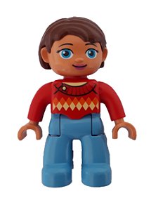 Boneco Lego Duplo Feminino Camisola Vermelha com Padrão Diamante