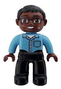 Boneco Lego Duplo Masculino Calça Preta, Camisa Azul Média com Bolso