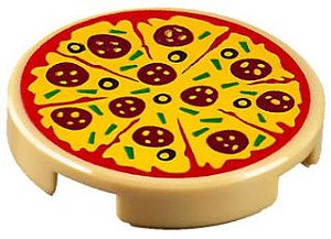 Placa Lisa Redonda 2x2 com desenho de Pizza de Pepperoni