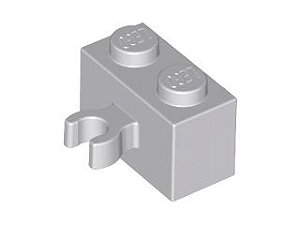 Tijolo Modificado 1x2 com Clip Lateral Cinza Claro
