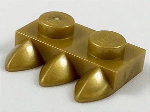 Placa Modificada 1x2 com 3 garras Dourada Perolada