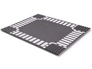 Placa 32x32 Cruzamento de 6 pinos com faixas de pedestres cinza escura