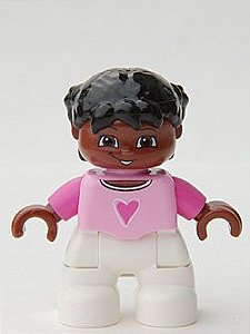 Boneca Lego Duplo Menina Pernas Brancas Top Rosa Claro com Coração