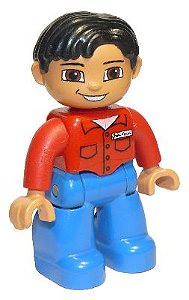 Boneco Lego Duplo Homem Pernas Azuis Camisa Vermelha